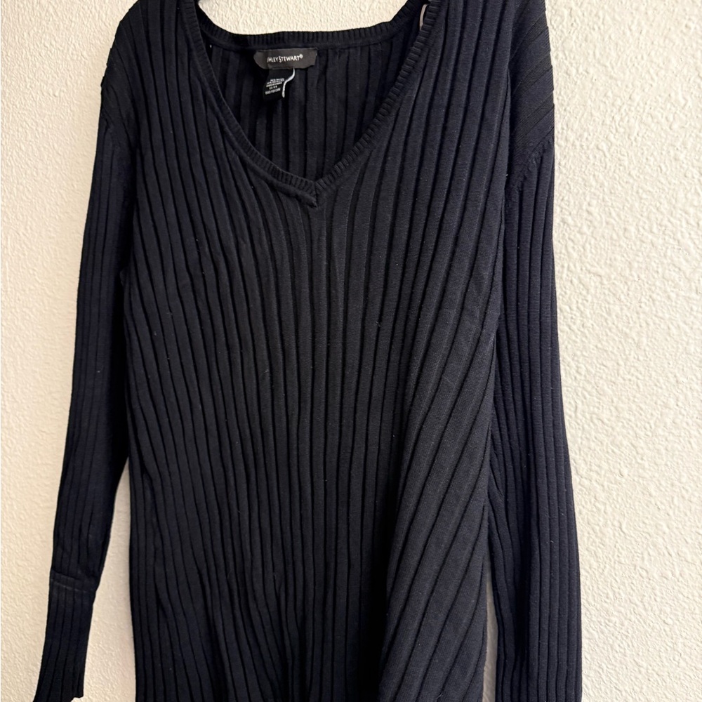 Ashley Stewart Black V-Neck Ribbed Sweater
